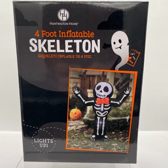 Huntington Home 4 ft Tall Inflatable Halloween Standing Skeleton in Bow Tie NEW - Picture 1 of 4